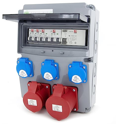 ELS Elektrotechnika Baustromverteiler Wandverteiler mit FI Schalter und Schuko 3x230V + Leitungsschutzschalter 3x LS, 1xCEE 16A, 1xCEE 32A, Verdrahtet, Anschlußfertig für Garage, Werkstatt, Fabrik