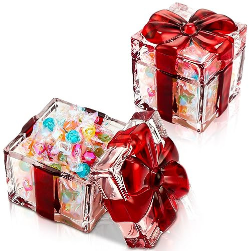 Suttmin 2 Stück Pfefferminz-Süßigkeiten-Weihnachtsgeschirr, 11,9 cm, Kristallglas-Box mit Deckel, rot und weiß, Süßigkeitenschale, Weihnachten, Süßigkeiten, Geschenk, Weihnachten, quadratische