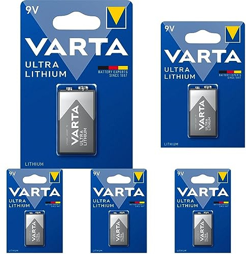 VARTA Lithium 9V Block 6LR61 Batteries (1-Pack) - Ideal for Digital Cameras, Toys, GPS Devices, Sporting and Outdoor Applications (Lot de 5)