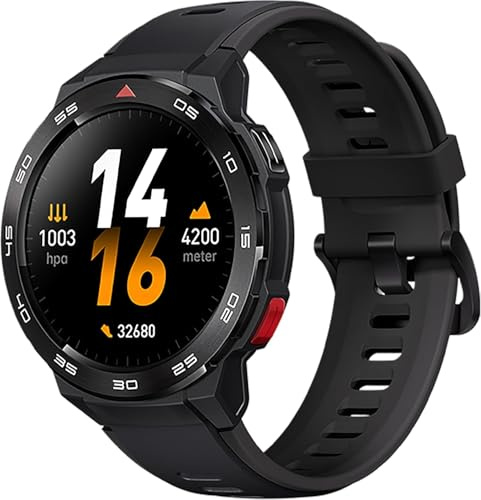 Mibro Smart Watch GS Pro (svart) – 1,4 tum Amoled-skärm, Bluetooth-samtal, 20 dagars batteritid, 5 ATM vattentät, GPS-positionering, 105 sportlägen, pulsmätning, sportig stilrem