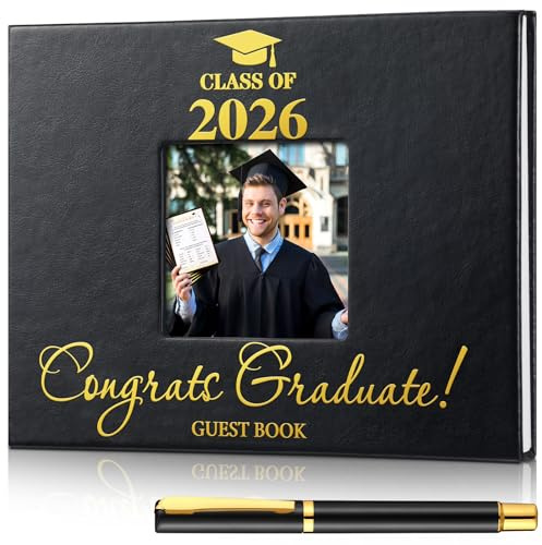 Geyoga 2026 Graduation Guest Book with Pen, 144 Pages Class of 2026 Graduation Party Guest Sign in Book Memory Scrapbook for High School Senior Nights College Grad Gifts, 6 x 8 Inch(Black)