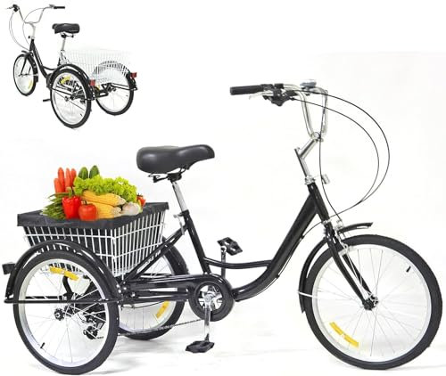VonVVer 20 Dreiräder Erwachsene mit Korb - 8 Gang Dreirad für Erwachsene 110KG Last Höhenverstellbar 3 Räder Fahrrad Cityräder Cruise Einkaufsrad für 155-185cm Senioren Frauen Ältere(Schwarz)