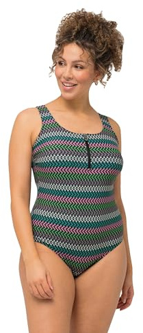Ulla Popken Traje de baño Alice Cremallera Cesta 828518 Sola Pieza Bañador, Negro, 46 Mujeres