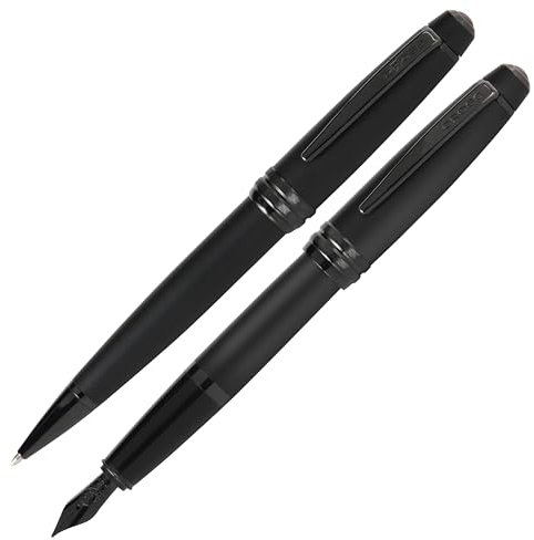 Cross Bailey Kugelschreiber und Füllfederhalter Geschenkset (Strich- bzw. Federstärke M, Schreibfarbe schwarz) Mattschwarz