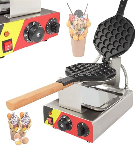 Eastnmythet Nonstick Egg Bubble Waffle Maker, Commercial Waffle Makers & Irons, Rotating Waffle Maker with Wooden Handle, Ice Cream Waffle Baker Machine,110V