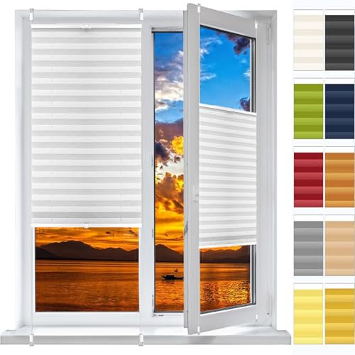 Faltrollo, Sichtschutz Plissee Klemmfix Rollos 72 x 90 cm, Sonnenschutz Easyfix Lichtdurchlässig, Plissee Ohne Bohren Zum Klemmen, Plissee Sonnenschutzrollo, für Fenster & Tür, Weiß