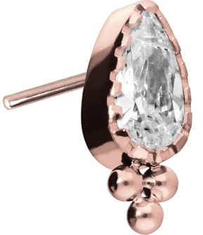 PIERCINGLINE Titan Aufsatz mit Push Pin KRISTALLTROPFEN + KUGELN OHNE Labret Stecker Piercing Nase Ohr Roségoldfarben