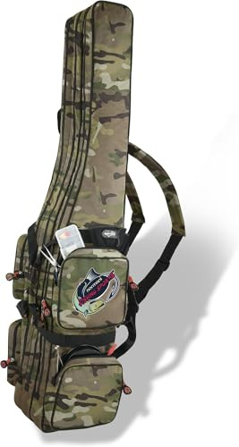 normani Wasserabweisende Angeltasche Rutentasche Angelrucksack Rod Case Fishing Bag Angelrutentasche -wählbar 3 oder 4 Rutenfächern - 125 cm bis 190 cm Farbe Tactical Camo 3 Innenfächer Größe 150 cm
