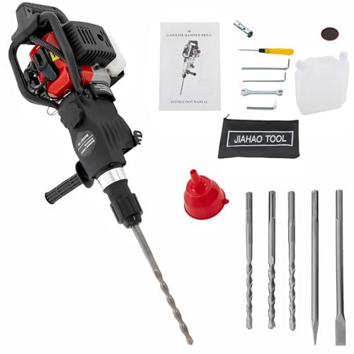 Garbenat Abbruchhammer Benzin 33CC Meißelhammer mit 2-Takt Motor 3 IN 1 Multifunktions Stemmhammer 1000W Handgehalten Betonbrecher 30J Bohrhammer mit 3 Bohrer, Spitzmeißel & Flachmeißel