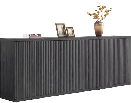 SICOTAS Buffet Cabinet with Storage Accent Sideboard Modern Credenza with Doors & Shelves Fluted Media Console Mid Century Coffee Bar Table for Living Room Kitchen Dining Room Hallway(3PCS)