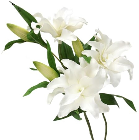 Weiße künstliche Lilienblüte – Doppelblüten-EVA, 15 cm Blütendurchmesser, 60 cm Höhe, für Hochzeit und Heimdekoration