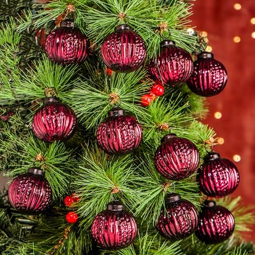 IndianShelf 12 große Vintage-Weihnachtsschmuck, Weinrot, einzigartige Quecksilber-Glas-Weihnachtskugeln für Weihnachtsbaum, Halloween, Neujahr, Valentinstag, Feiertage, Event und Hochzeit