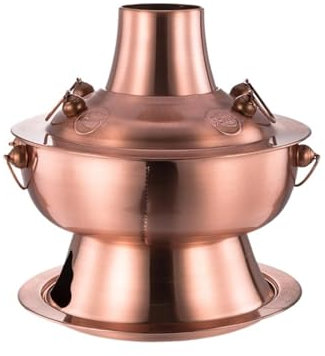 WUTIANBAO Fondue Olla Hot Pot Olla Caliente De Cobre De Imitación De Carbón De Estilo Chino, Diseño con Abertura, Olla Caliente De Carbón De Acero Inoxidable Fondue Queso(32cm)