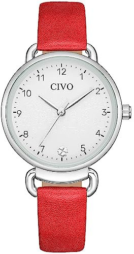 CIVO Damenuhr Lederarmband Armbanduhr Damen: Analog Uhren Damen Rot - Elegant Geschenke für Frauen Mode