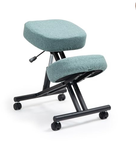 kenoko Hiragi Ergonomischer Kniestuhl Verstellbarer für zu Hause und Büro. Ergonomischer Bürostuhl mit salbeifarbenem Bezug aus Öko-TEX-zertifiziertem Standard 100 Stoff.