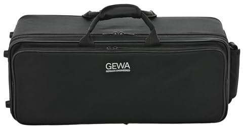 GEWA Trompetenkoffer Symphony für 2 Trompeten (Perinet oder Drehventil), Nylongewebe, Fiberglaskern, inkl. Rucksackriemen, individuell einstellbare Innenaustattung, Zubehör- und Notentasche, schwarz