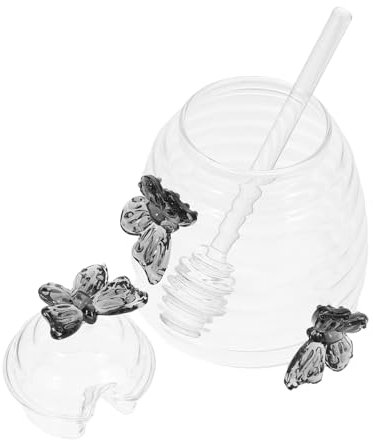 ABOOFAN Glass Honey Jar Butterfly Designed Honey Pot Lid and Dipper for Kitchen Syrup Storage Holder