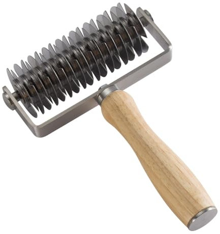 Cortador de masa de rejilla, cortador de pizza con mango de madera, rodillo de rejilla para cortar masa, base de pizza, hornear, pan, galletas, herramientas para hornear, tartas, adecuado para