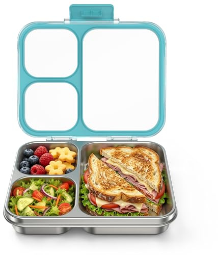 VITONIS Edelstahl Brotdose Kinder Lunchbox 3 Fächer Blau 800ml | BPA Frei Dicht Verschließbar Leicht zu Reinigen für Schule Kindergarten Ausflug Picknick