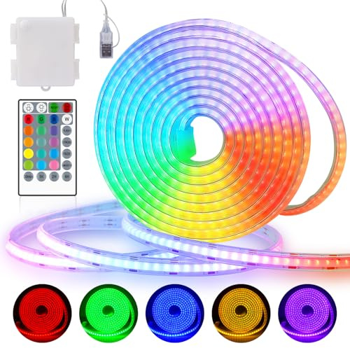 Tira de luces LED RGB COB de 2 m, 1152 ledes, funciona con pilas y USB, mando a distancia, regulable, cambio de color, tiras de luces LED, cortable, flexible para la decoración interior al aire libre