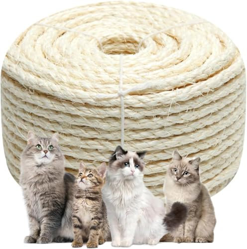 Wangyaohan Cuerda de sisal blanca de 1,6 cm x 50 m, adecuada para decorar, reparar y reemplazar árboles de gatos y copas de árboles, adecuada para gatitos
