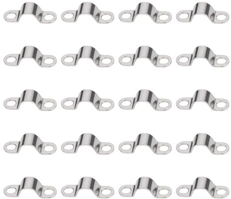 20 Pezzi Morsetti per Tubi, Ø 10 mm Clip Per Cavi 2 Fori Inossidabile Ferma Cavi Elettrici U-Fascette Stringitubo Cinghie Rigide per Tubi Staffa a U per Fissare Condutture Cavi Gasdotti