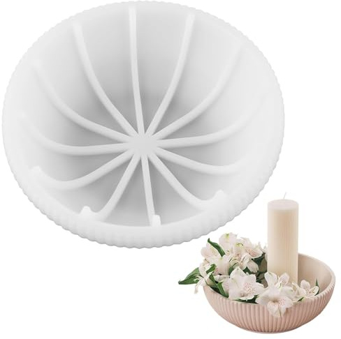 Moldes de Platos para Resina, Moldes De Silicona Para Resina Epox, Bandeja Redonda De Silicona, a rayas, para hacer diy platos de té, fruta y joyas, 21.5 x 9 cm