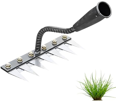 Unkrautrechen aus Karbonstahl, Unkraut Entferner Gerät, Mehrzweck Garten Unkraut Werkzeug, Eisenrechen für Gartenarbeit und Unkrautjäten, Gartenwerkzeug Unkrautrechen für Jäten/Lockern/Säen (7-Zähne)