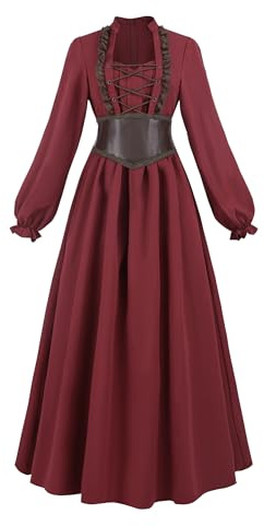 FCCAM Mittelalter Kleid Damen Kleider 19 Jahrhundert Königin Kostüm Damen Korsettkleid Lang Rot