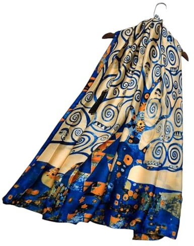 My Posh Shop Klimt Art Seidenschal mit Lebensbaum-Aufdruck, blau, Einheitsgröße