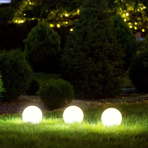 IC Gardenworld 3er Set Solar Kugelleuchte Ø20 cm warmweiß | LED Solarleuchten für außen | Gartenbeleuchtung Terrasse Balkon Rasen | Außenleuchte mit Solarpanel & Akku | dekorative Bodenlichterkette