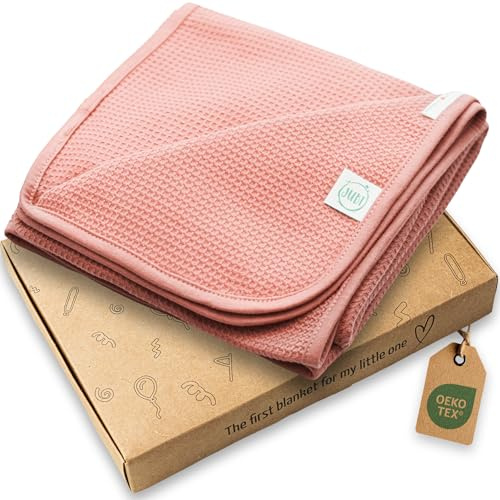 Jubi Couverture Bébé 100 % Coton - 70 x 100 cm - Douce pour Nouveau-Né - Douillette pour Poussette et Lit - Certifiée Oeko-Tex - Rose
