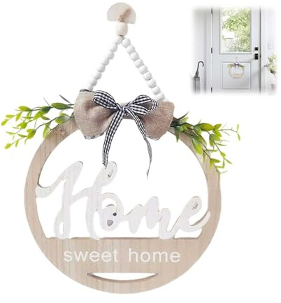 Home Sweet Home Sign, Newhome Gifts Welcome Sign For Front Door, NewHome Ornament, 3D Wooden Wall Signs With Bow-knot Door Wreaths, House Warming Gifts for Kitchen, Entryway