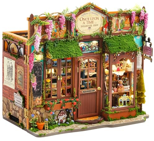 Spilay Miniatur Haus, Märchen Buchladen Puppenhaus Holz | DIY Miniature House mit LED-Licht, 3D Puzzle für Erwachsene, Miniatur Bausatz, Bücherregal Deko, Schreibtischdeko Geschenk