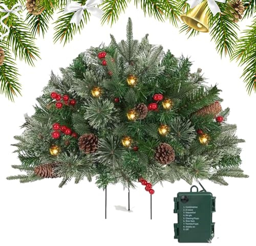 Relleno para macetas navideñas, decoración de PVC con iluminación al aire libre para ambiente festivo, brillante LED vibrante con estaca de trípode, de maceta de jardín para porche, parterres