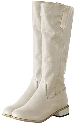 YIzdegg Bottes pour femme en cuir - Bottes rétro à tige longue d'hiver avec talon Bottes hautes pour femme bout rond élégantes Bottes d'équitation décontractées Bottes montantes à talon haut Bottes
