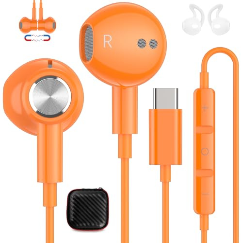 ACAGET Écouteur USB C Magnétique pour iPhone 17 16 15 Pro Max Pixel 10 9a 8 | Casque USB-C HiFi Stéréo Écouteurs pour Samsung A16 A17 A56 A26 A57 A37 S26 Ultra Écouteurs In-Ear avec fil pour OnePlus 15R