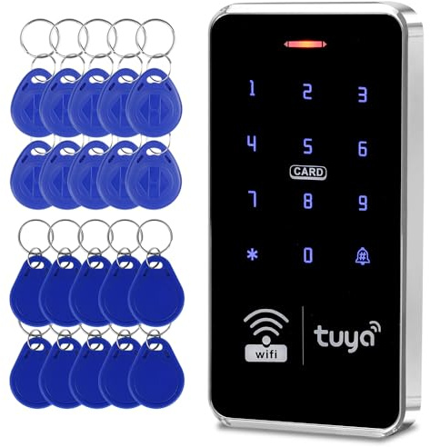 Uoonner Tuya WiFi Smart Dual-Band Access Control Controller with IP68 Waterproof RFID Keypad, supports 1000 users, 10 125KHz + 10 13.56MHz key fobs