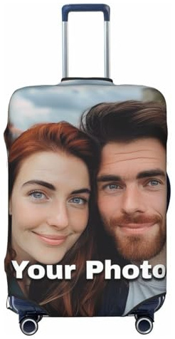 Personalisierter Kofferschutzhülle Cover mit Foto und Text – Elastische Gepäckabdeckung für Koffer, waschbar – Doppelseitig Designs mit eigenem Namen oder Logo (Normale Dicke,S)