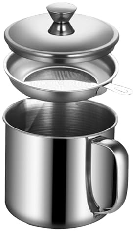 LIGIGWASH Contenitore per Olio in Acciaio con Filtro Antigoccia e Coperchio Protettivo Vasetto Multiuso per Cucina per Olio Condimenti e Salsa Resistente al Calore e Facile da Versare