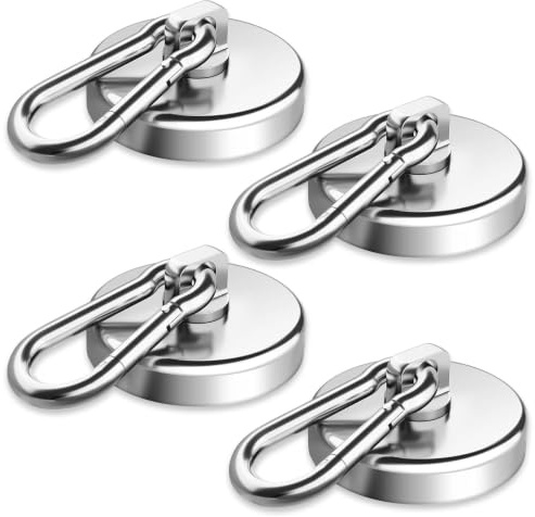 Zyluniy 4 Piezas Ganchos magnéticos, Ø 36mm Imanes con Gancho giratorio 360°, Gancho iman neodimio con Mosquetón, ganchos magnéticos de neodimio para Frigoríficos, Cocinas, Camping, Garajes