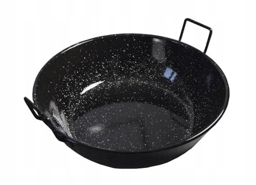 Tegame Fondo in Ferro Smaltato con Manici, Nero per uso professionale, Ideale per Fritture e Preparazioni Etniche (36 cm)