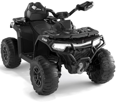 ZoomBuggy 12V Elektro Quad Für Kinder Mit Fernbedienung, LED Scheinwerfern, Musik, Bluetooth & USB, Offroad Design, Geeignet Ab 3 Jahren, Schwarz