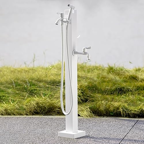Columna De Agua De Jardín De Acero Inoxidable 304, Soporte Para Manguera Con Grifo, Resistente A Las Heladas, Para Limpieza Exterior, Fuente De Riego(White 4)
