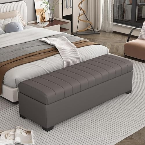 Diodceraic Panca contenitore rettangolare in similpelle imbottita, panca porta scarpe, poggiapiedi con coperchio a chiusura ammortizzata, ideale per fondo letto(Dark gray,100x40x40cm)