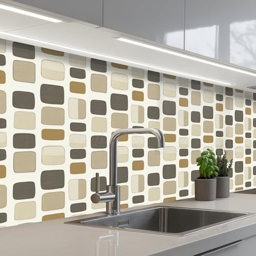KitchenYeah© Credence Cuisine 80x300 cm Adhesif Protection Mur Plaque De Cuisson Plastique Rigide Revetement Murale À Coller Blocs - Vintage - Gris