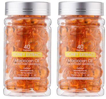 Wenrny Multivitamin Hair Serum Capsules for Dry Damaged Hair 80 Capsules, Anti-Frizz Leave-in Haircare Oil with Biotin & Vitamin E for Split Ends, Breakage & Shine (Honey)