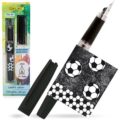 ONLINE Schreiblernfüller mit Anfänger-Feder A I Schulfüller mit coolem Fußball-Design Rechtshänder I Füller Mädchen & Jungen – robust & ergonomisch I inkl. blauer Tintenpatrone I Made in Germany