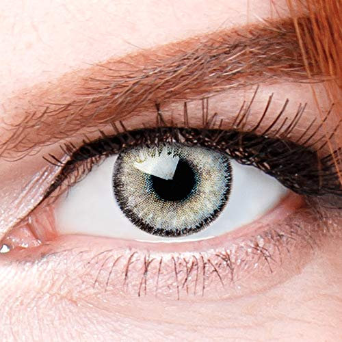 Graue Premium Kontaktlinsen Mirel Grau - Natürliche Stark Deckende Silikon Comfort Linsen für Helle und Dunkle Augen + Behälter - 1 Paar (2 Stück) - DIA 14.00 - Ohne Stärke 0.00 Dioptrien