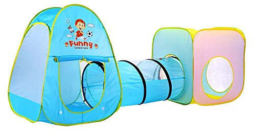 BSD Indoor Outdoor Tragbare Faltbare Spielhaus Spielzelt 3 in 1 Bällebad mit Tunnel Krabbeltunnel für Kinder